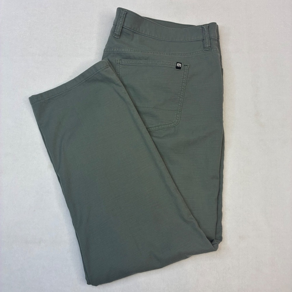 Travis Mathew Open to Close Pants Mens 38 Green Stretch Golf Chino Trousers